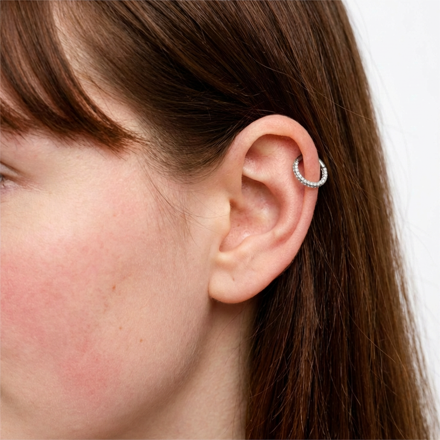 Cerchietto con zirconi in Titanio - Piercing per orecchio / naso / labbra