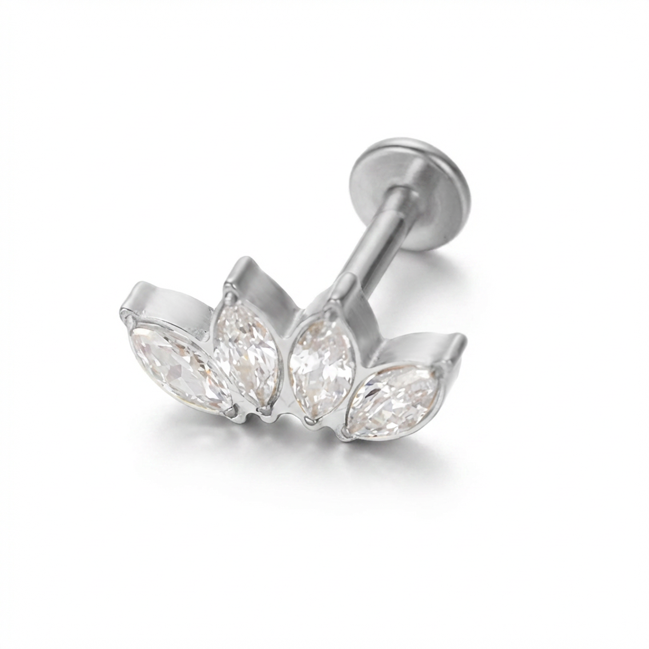 Piercing con quattro zirconi in Titanio G23- Piercing per Lobo, helix, forward helix, conch, flat, tragus