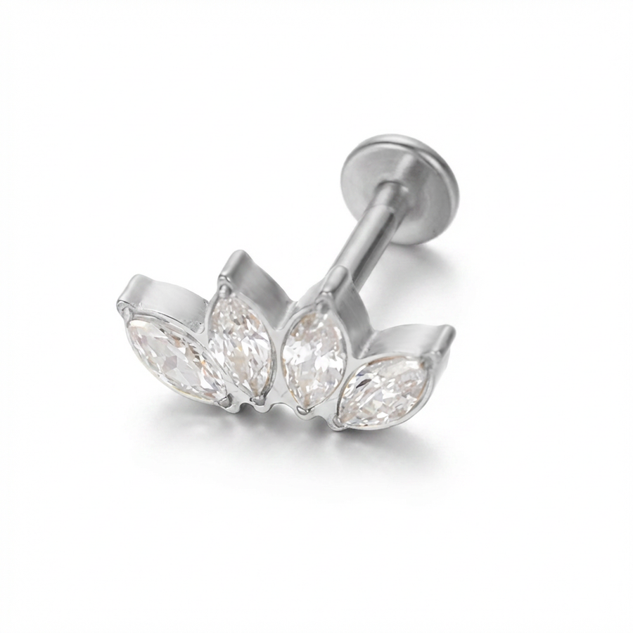 Piercing con quattro zirconi in Titanio G23- Piercing per Lobo, helix, forward helix, conch, flat, tragus