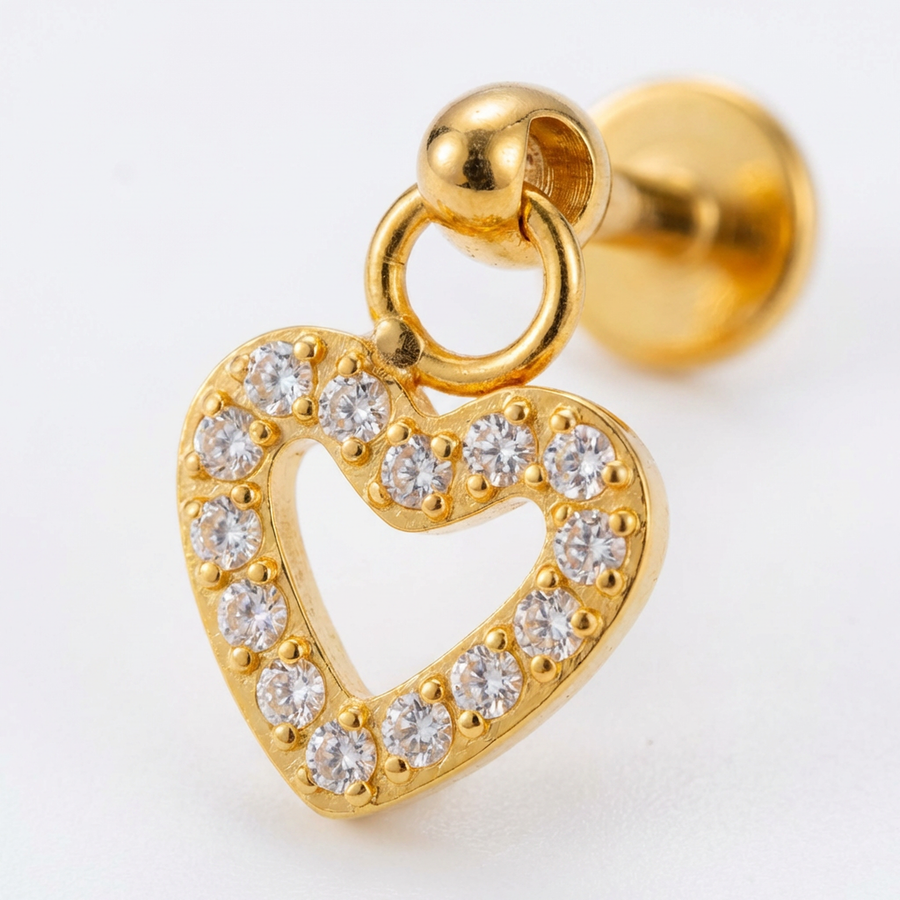 Piercing con cuore e pendente in Titanio - Piercing per orecchio