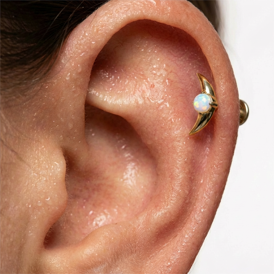 Piercing con mezza luna e sfera in Titanio G23- Piercing per Lobo, helix, forward helix, conch, flat, tragus