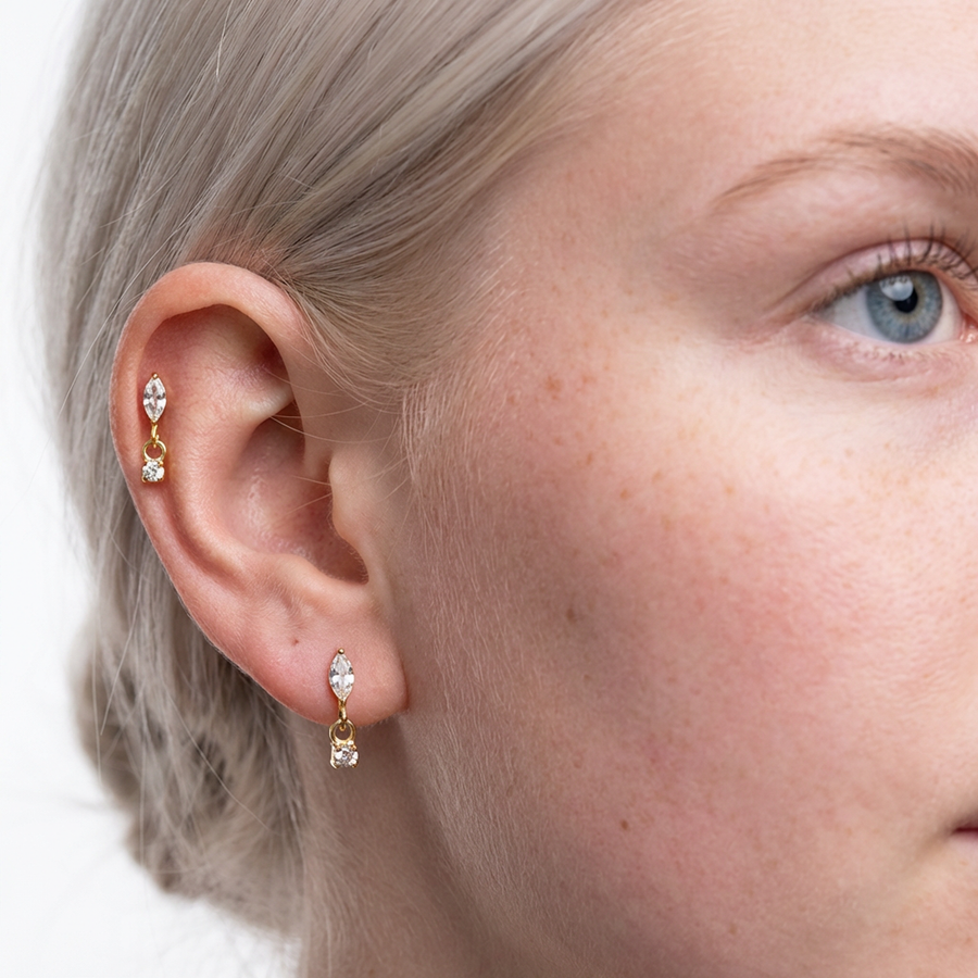 Piercing con goccia e zircone pendente in Titanio G23 - Piercing per lobo, helix, forward helix, flat