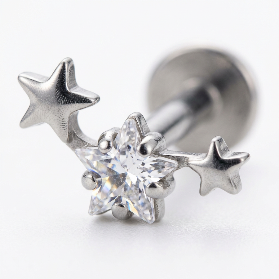 Piercing con stelline in Titanio G23- Piercing per Lobo, helix, forward helix, conch, flat, tragus