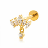 Barretta con cinque zirconi e pendente in Acciaio Chirurgico 316L - Piercing per orecchio