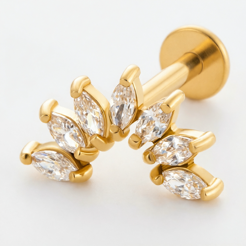 Barretta con sette petali di zirconi in Acciaio Chirurgico 316L - Piercing per orecchio