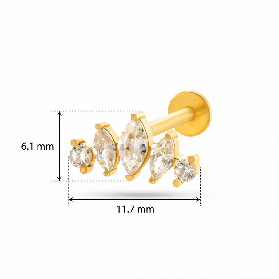 Barretta con cinque zirconi in Acciaio Chirurgico 316L - Piercing per orecchio