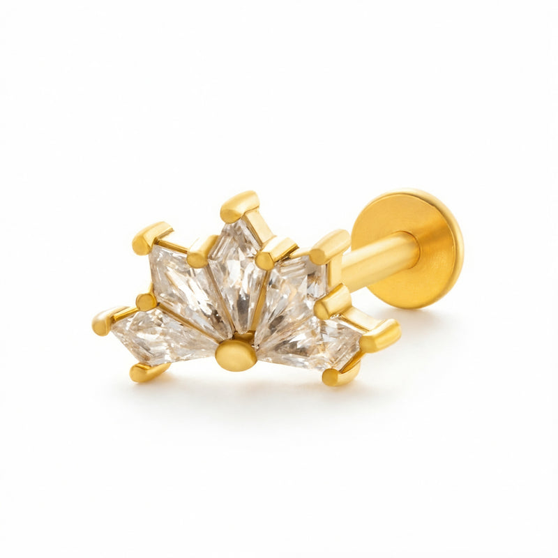 Barretta con mezzo fiore e zirconi in Acciaio Chirurgico 316L  - Piercing per orecchio