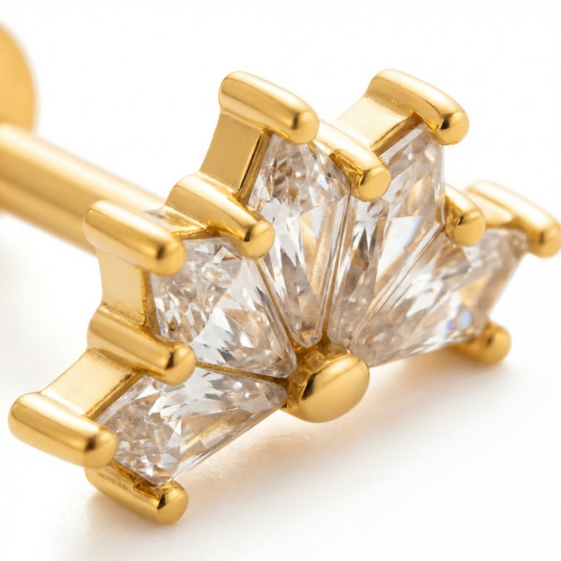 Barretta con mezzo fiore e zirconi in Acciaio Chirurgico 316L  - Piercing per orecchio