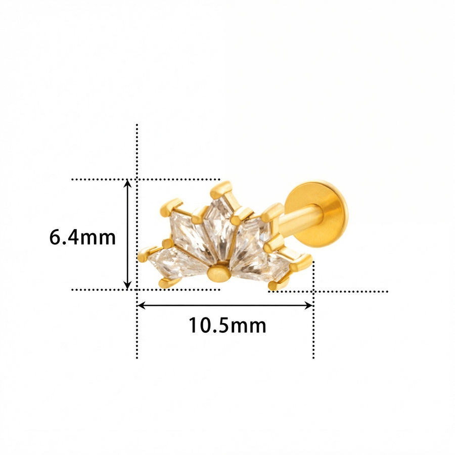 Barretta con mezzo fiore e zirconi in Acciaio Chirurgico 316L  - Piercing per orecchio
