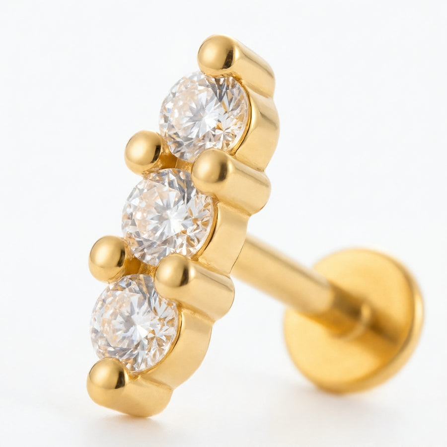 Barretta con tre zirconi in Acciaio Chirurgico 316L - Piercing per orecchio