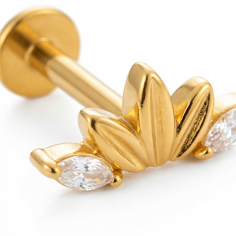 Barretta mezza foglia con zirconi in Acciaio Chirurgico 316L  - Piercing per orecchio