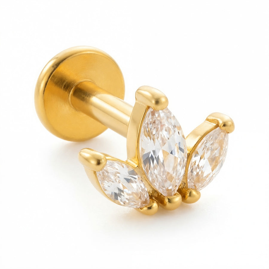 Barretta con tre petali e zirconi in Acciaio Chirurgico 316L - Piercing per orecchio