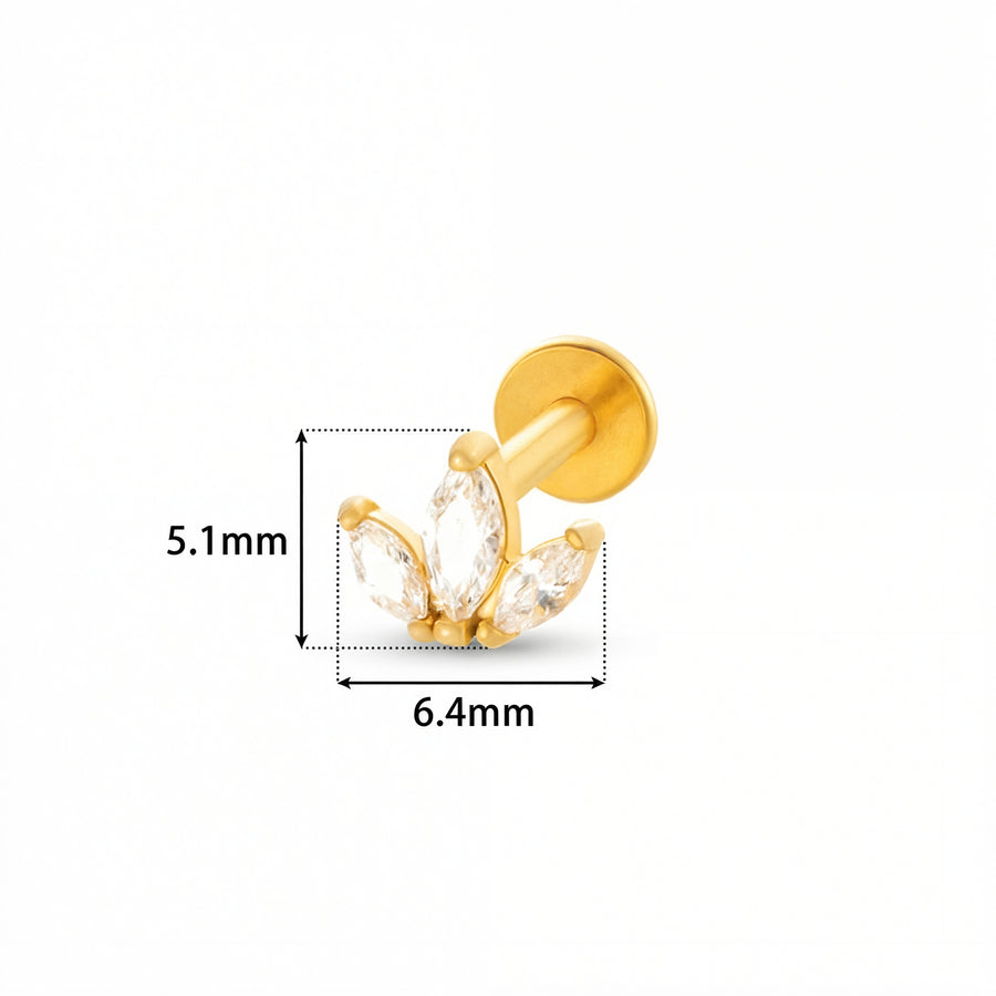 Barretta con tre petali e zirconi in Acciaio Chirurgico 316L - Piercing per orecchio