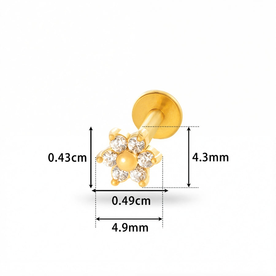 Barretta con fiore zirconato in Acciaio Chirurgico 316L - Piercing per orecchio