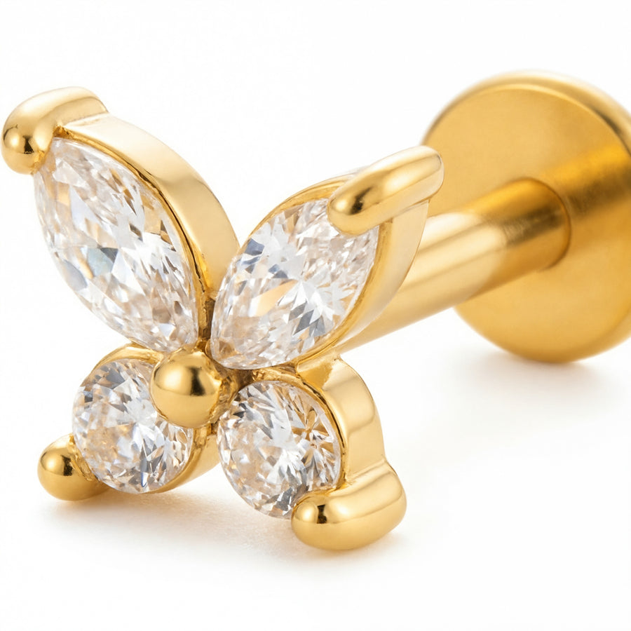 Barretta con farfalla zirconata in Acciaio Chirurgico 316L - Piercing per orecchio
