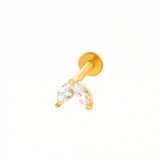 Barretta con due petali zirconati in Acciaio Chirurgico 316L - Piercing per orecchio
