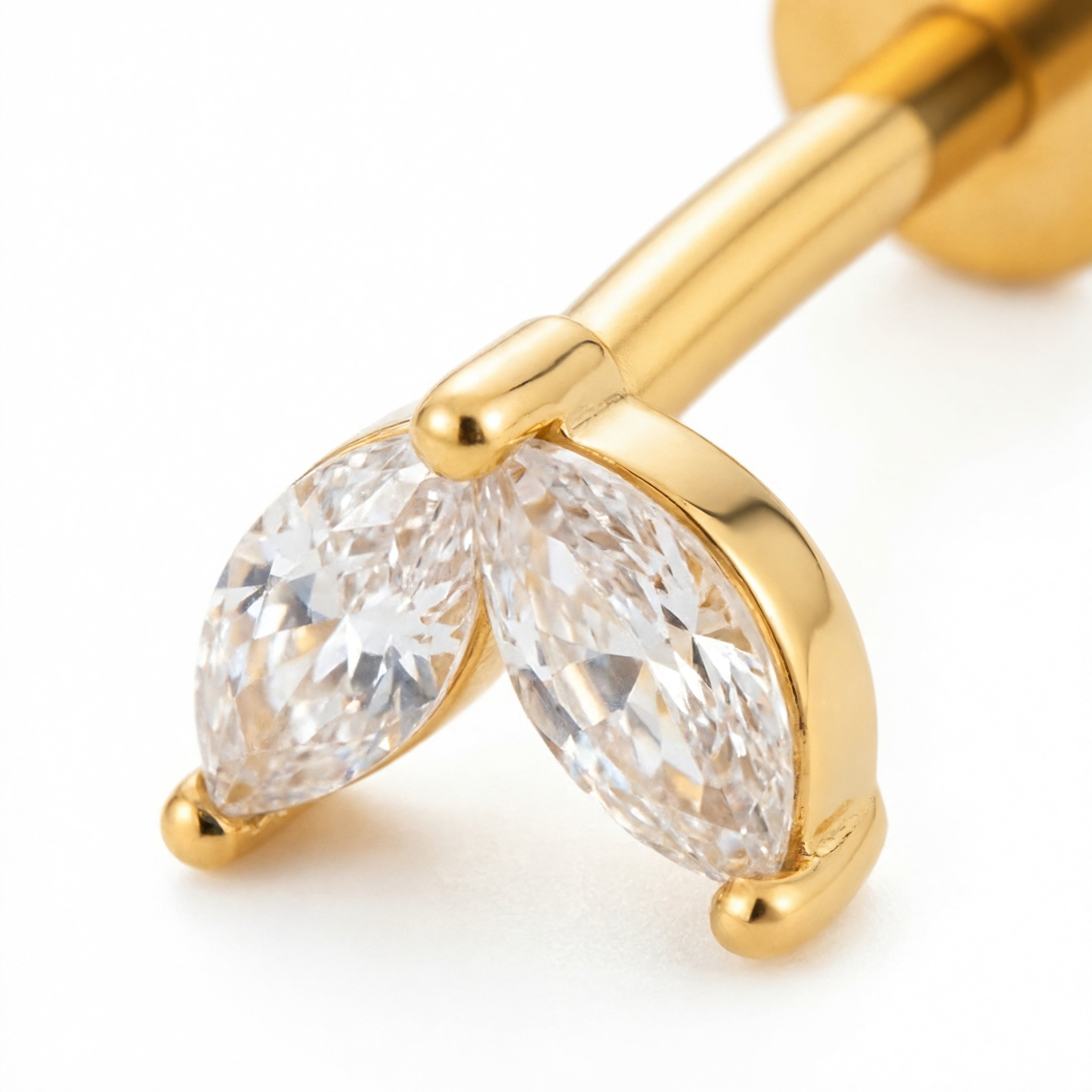 Barretta con due petali zirconati in Acciaio Chirurgico 316L - Piercing per orecchio