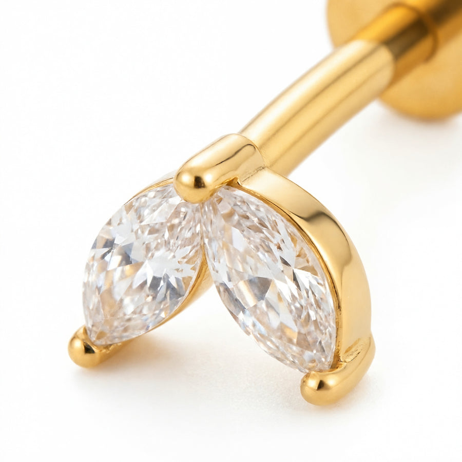Barretta con due petali zirconati in Acciaio Chirurgico 316L - Piercing per orecchio