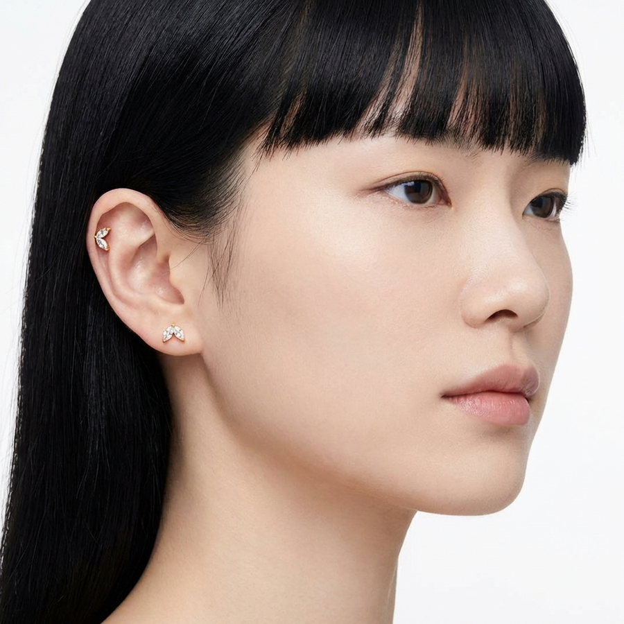 Barretta con due petali zirconati in Acciaio Chirurgico 316L - Piercing per orecchio
