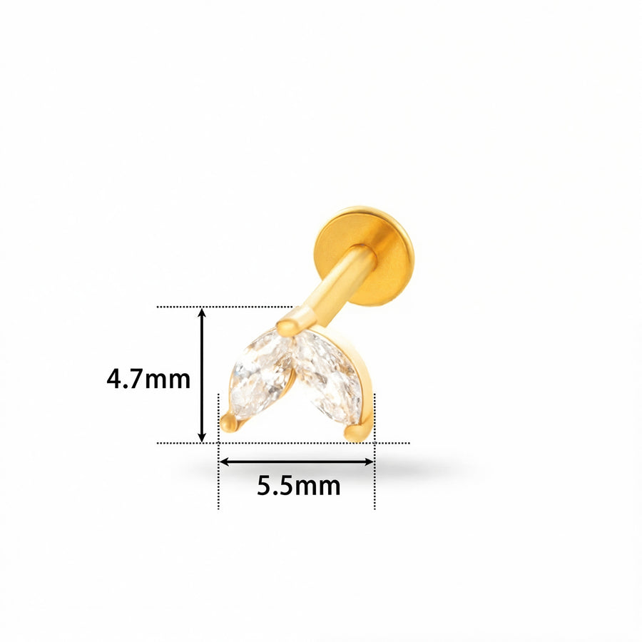 Barretta con due petali zirconati in Acciaio Chirurgico 316L - Piercing per orecchio
