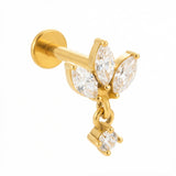 Piercing con zirconi e pendente in acciaio chirurgico 316L - Piercing per lobo, helix, forward helix, conch, flat, tragus