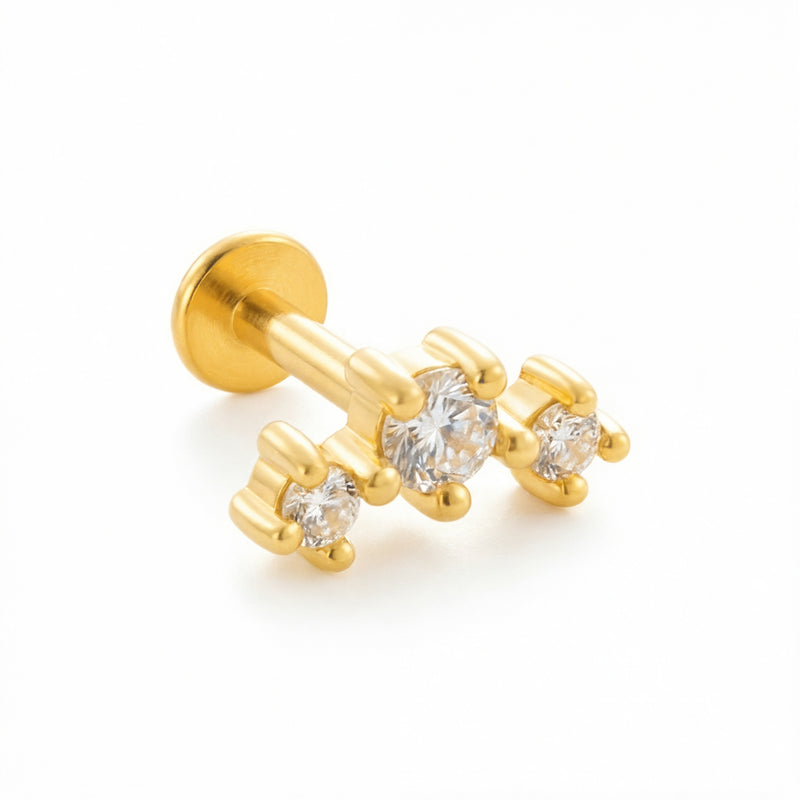 Barretta con tre zirconi in Acciaio Chirurgico 316L - Piercing per lobo, helix, forward helix, conch, flat, tragus