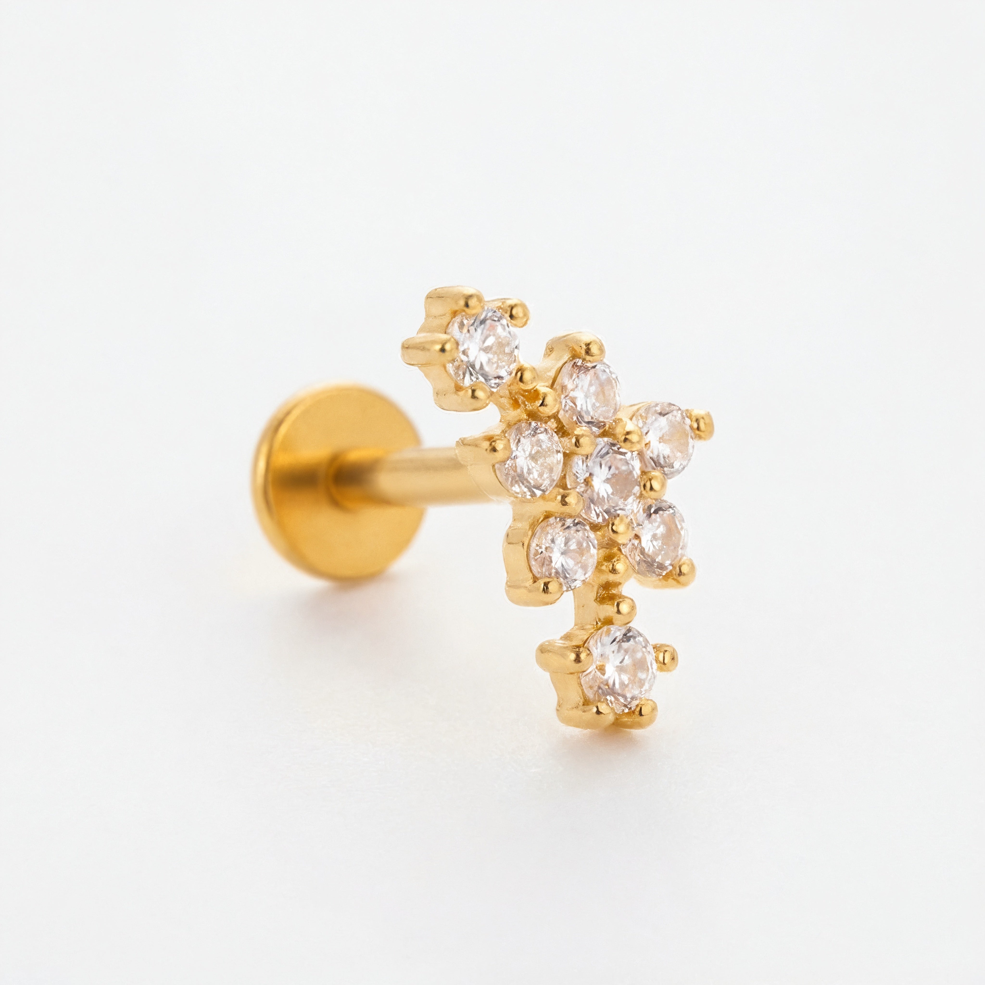 Barretta con fiore e zirconi in Acciaio Chirurgico 316L - Piercing per orecchio