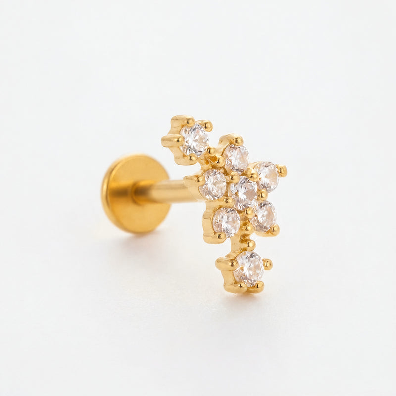 Barretta con fiore e zirconi in Acciaio Chirurgico 316L - Piercing per orecchio