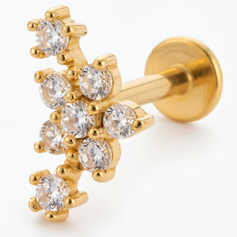 Barretta con fiore e zirconi in Acciaio Chirurgico 316L - Piercing per orecchio