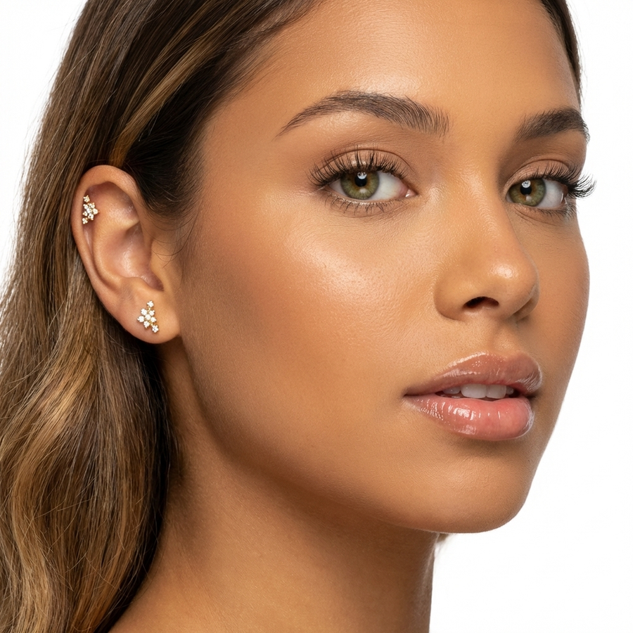 Barretta con fiore e zirconi in Acciaio Chirurgico 316L - Piercing per orecchio