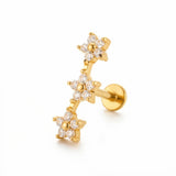 Barretta con fiori zirconati in Acciaio Chirurgico 316L - Piercing per orecchio