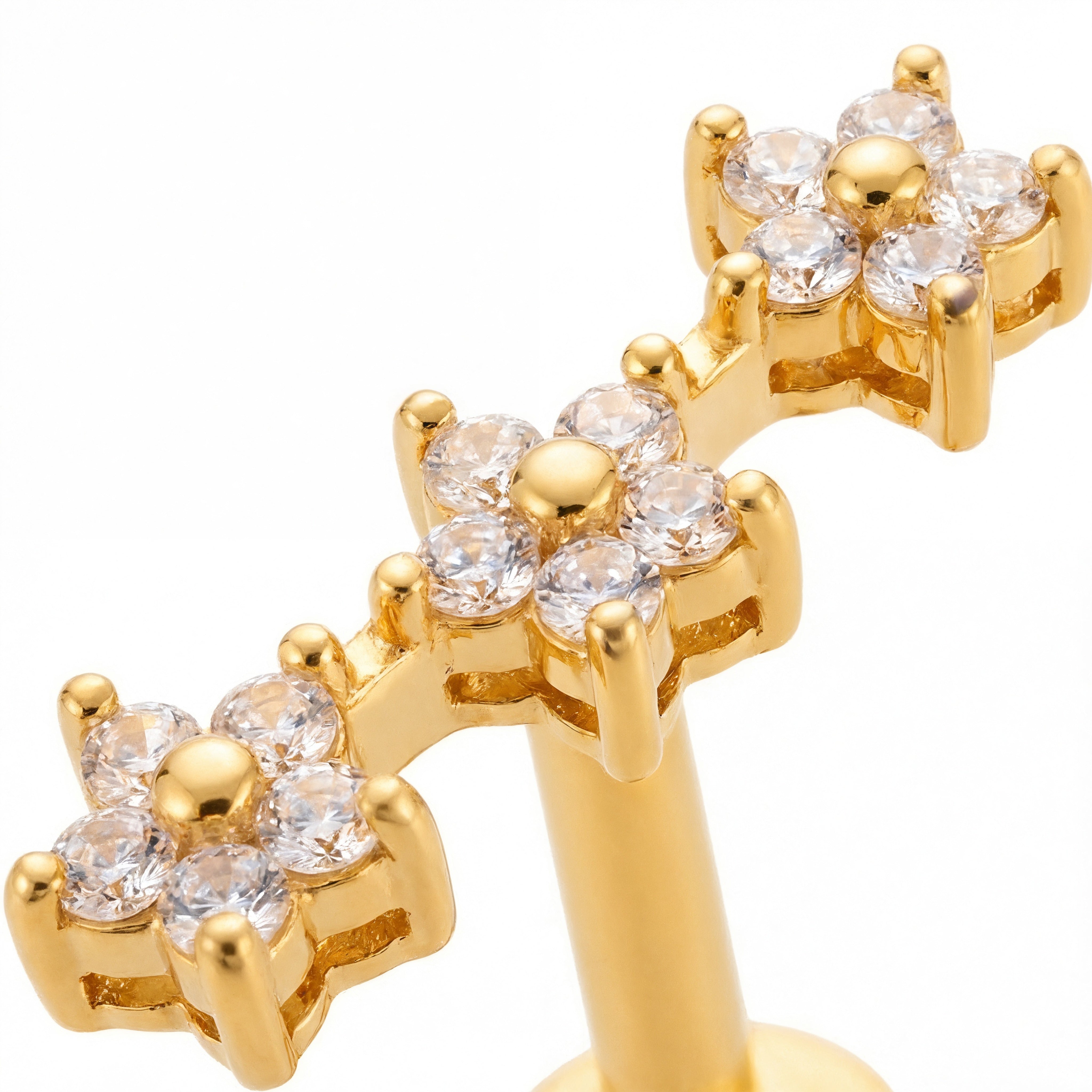 Barretta con fiori zirconati in Acciaio Chirurgico 316L - Piercing per orecchio