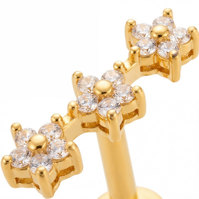 Barretta con fiori zirconati in Acciaio Chirurgico 316L - Piercing per orecchio