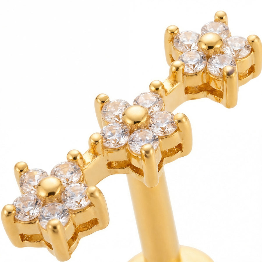 Barretta con fiori zirconati in Acciaio Chirurgico 316L - Piercing per orecchio