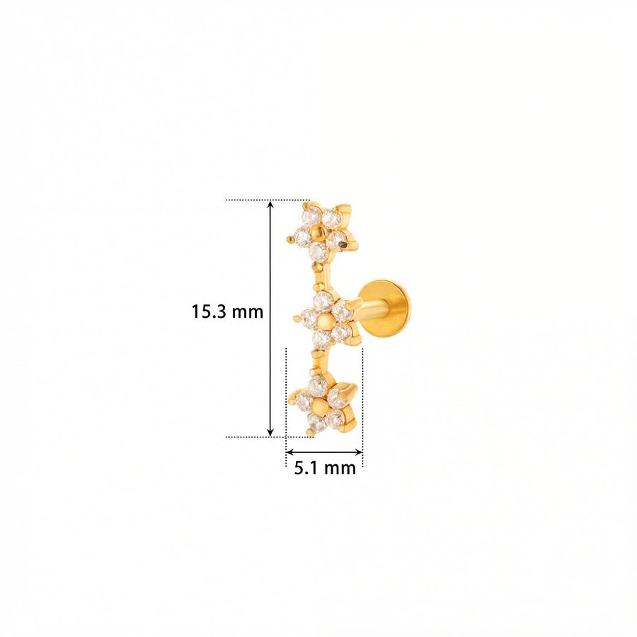 Barretta con fiori zirconati in Acciaio Chirurgico 316L - Piercing per orecchio