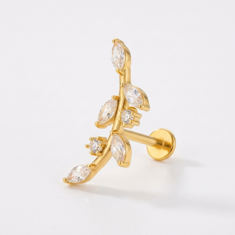 Piercing Helix a Ramoscello in Acciaio Chirurgico con Zirconi