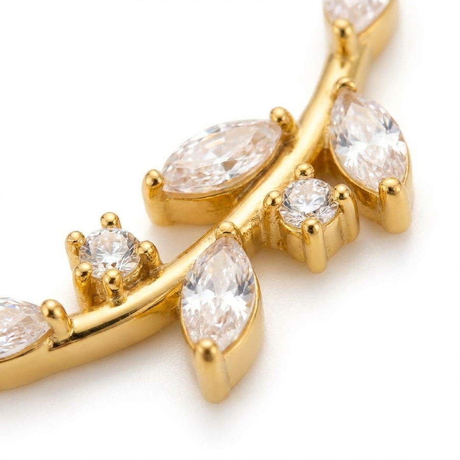 Barretta ramoscello con zirconi in Acciaio Chirurgico 316L - Piercing per orecchio