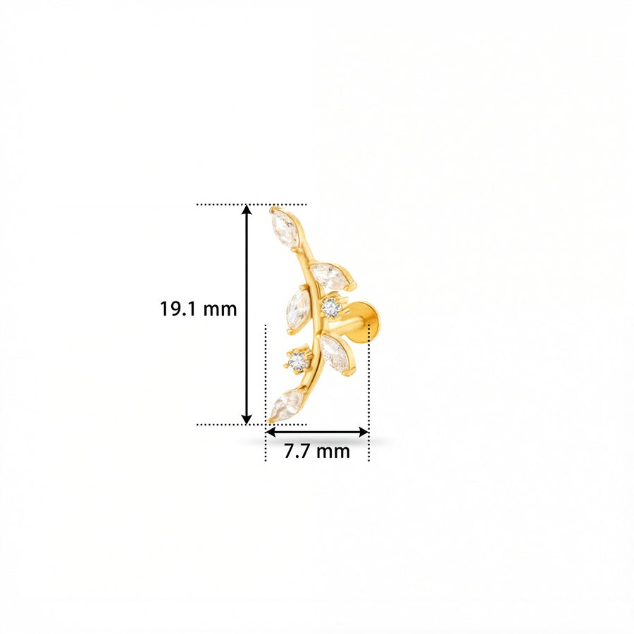 Barretta ramoscello con zirconi in Acciaio Chirurgico 316L - Piercing per orecchio