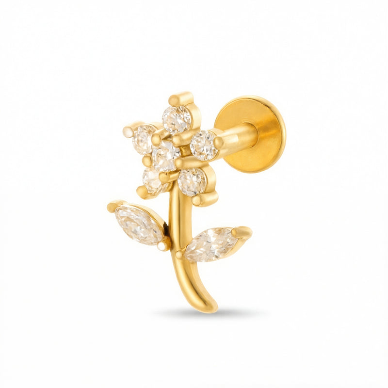 Barretta con fiore zirconato in Acciaio Chirurgico 316L - Piercing per orecchio