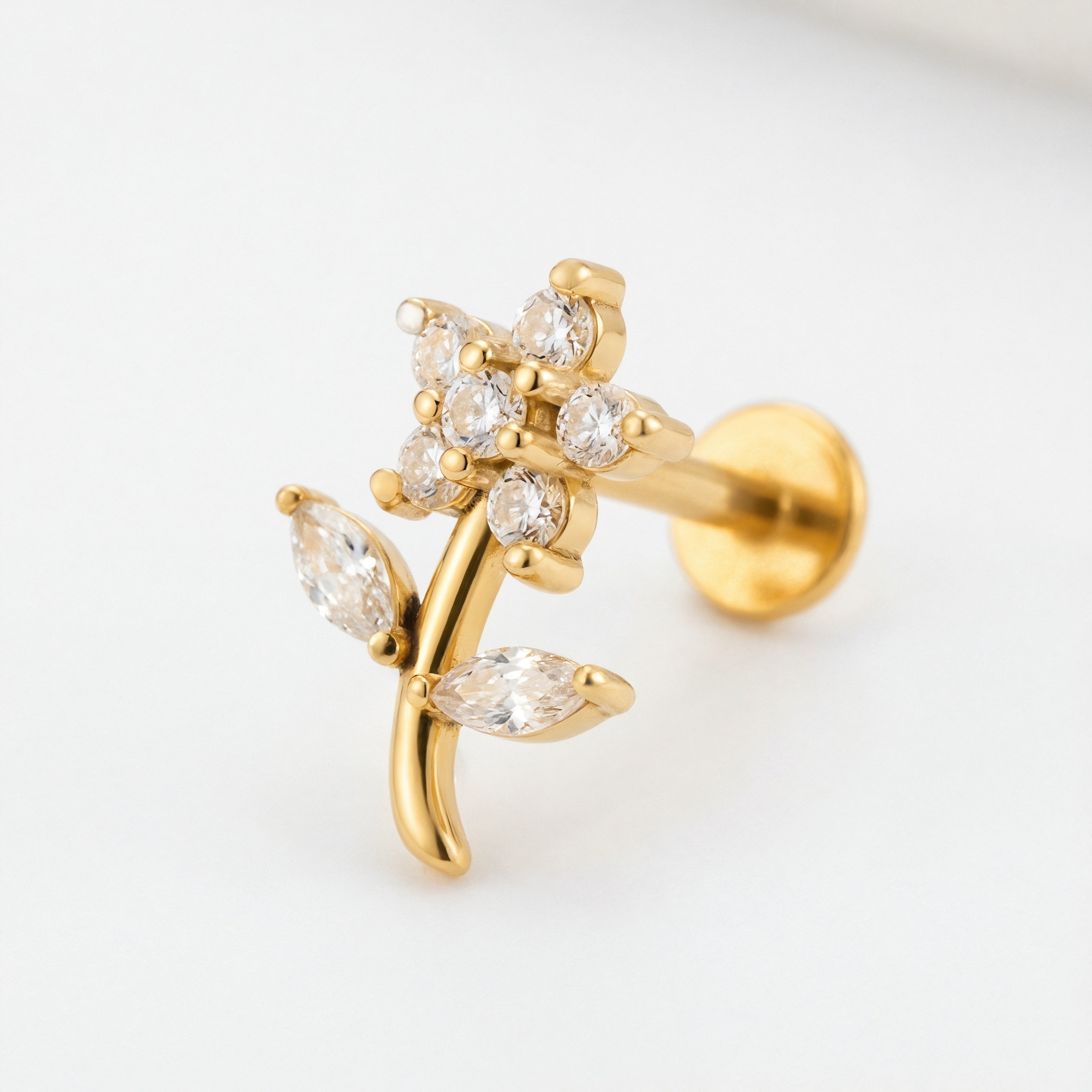 Barretta con fiore zirconato in Acciaio Chirurgico 316L - Piercing per orecchio