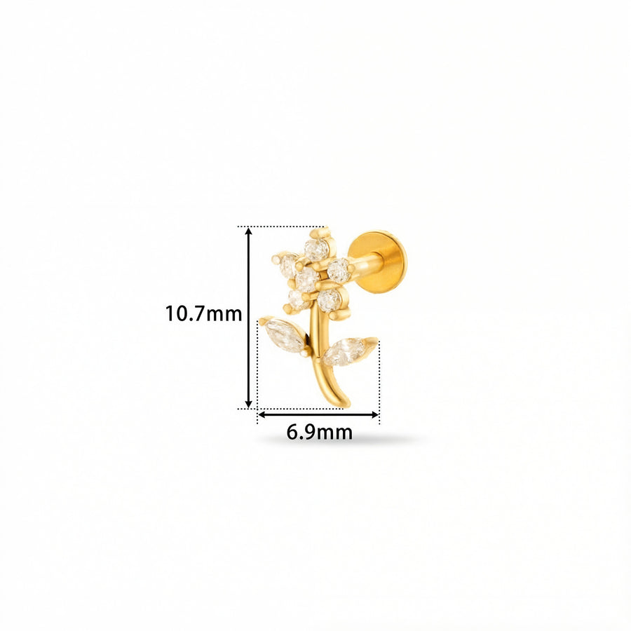 Barretta con fiore zirconato in Acciaio Chirurgico 316L - Piercing per orecchio