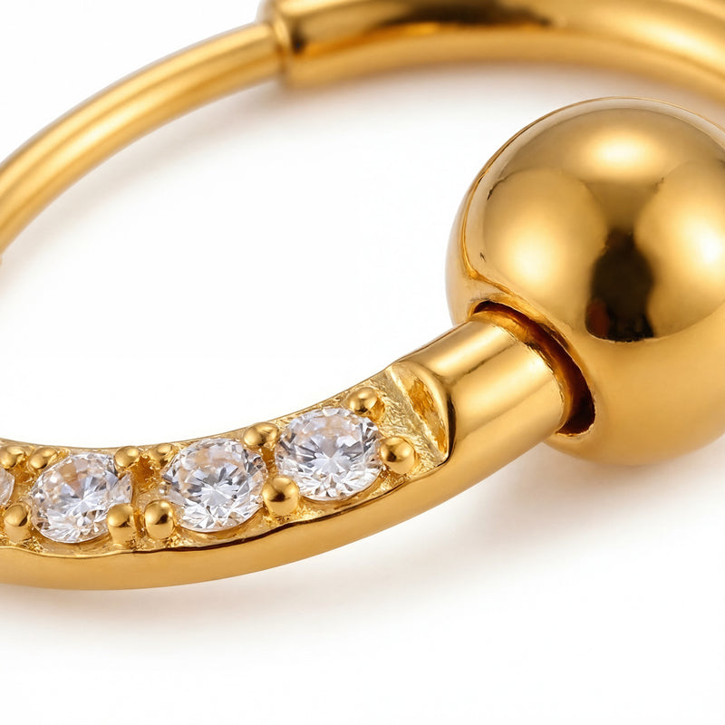 Cerchietto con zirconi e pallina in Acciaio Chirurgico 316L - Piercing per orecchio/ naso