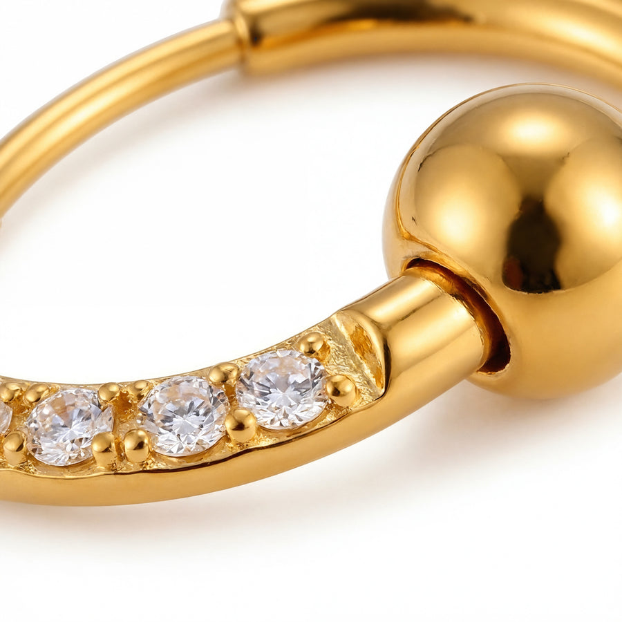 Cerchietto con zirconi e pallina in Acciaio Chirurgico 316L - Piercing per orecchio/ naso