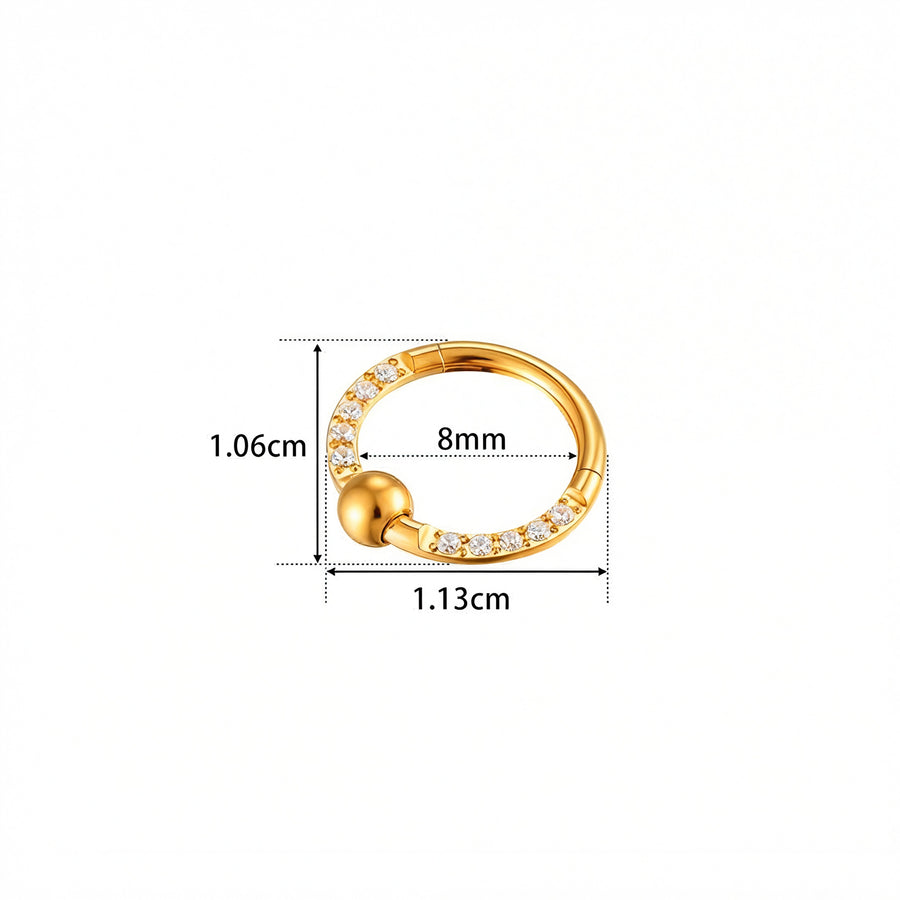 Cerchietto con zirconi e pallina in Acciaio Chirurgico 316L - Piercing per orecchio/ naso