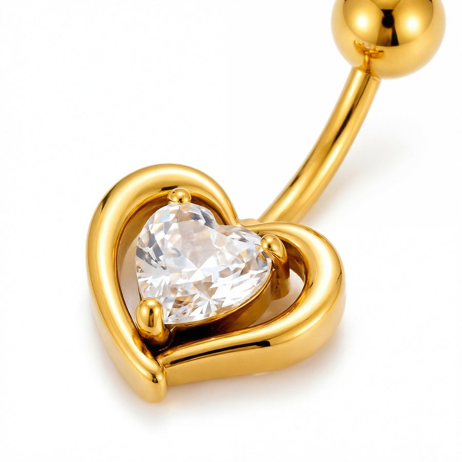 Piercing con cuore e zircone in Acciaio Chirurgico 316L - Piercing per ombelico
