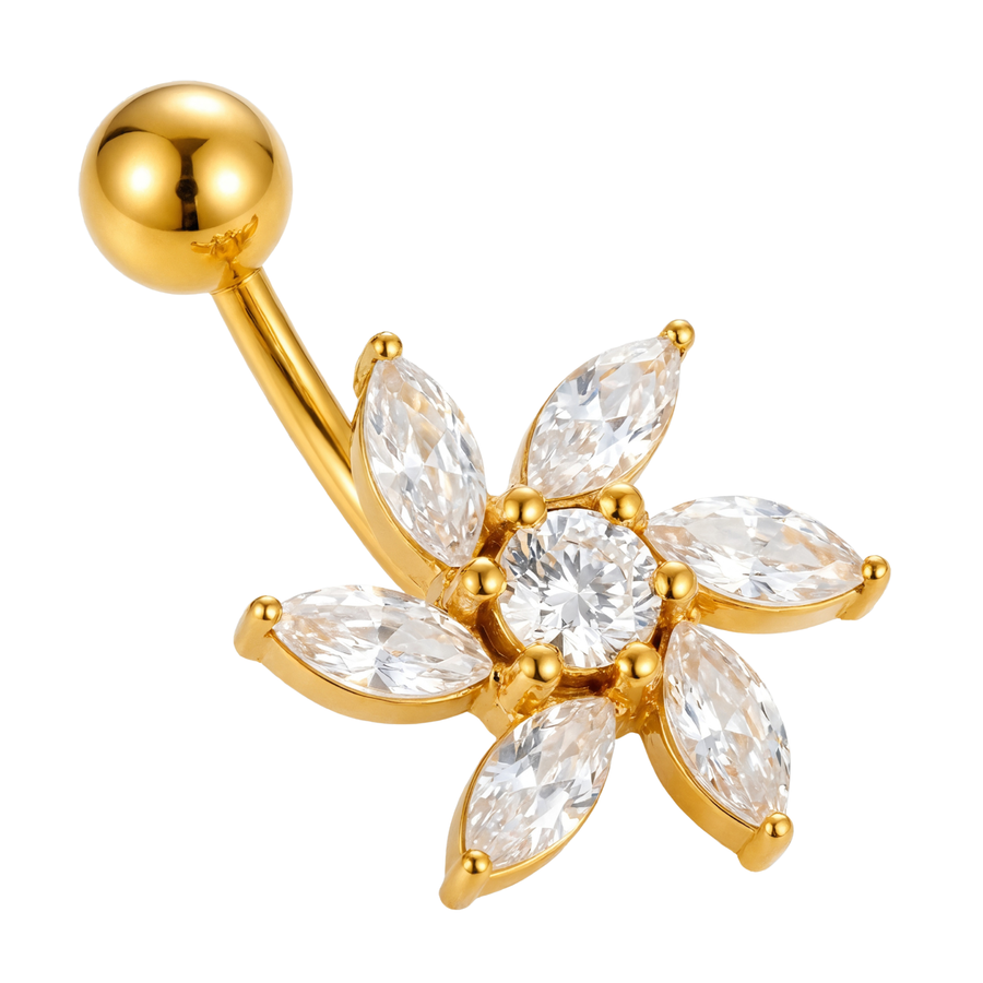 Piercing con fiori di zirconi in Acciaio Chirurgico 316L  - Piercing per ombelico