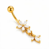 Piercing con fiore e zirconi pendenti in Acciaio Chirurgico 316L - Piercing per ombelico