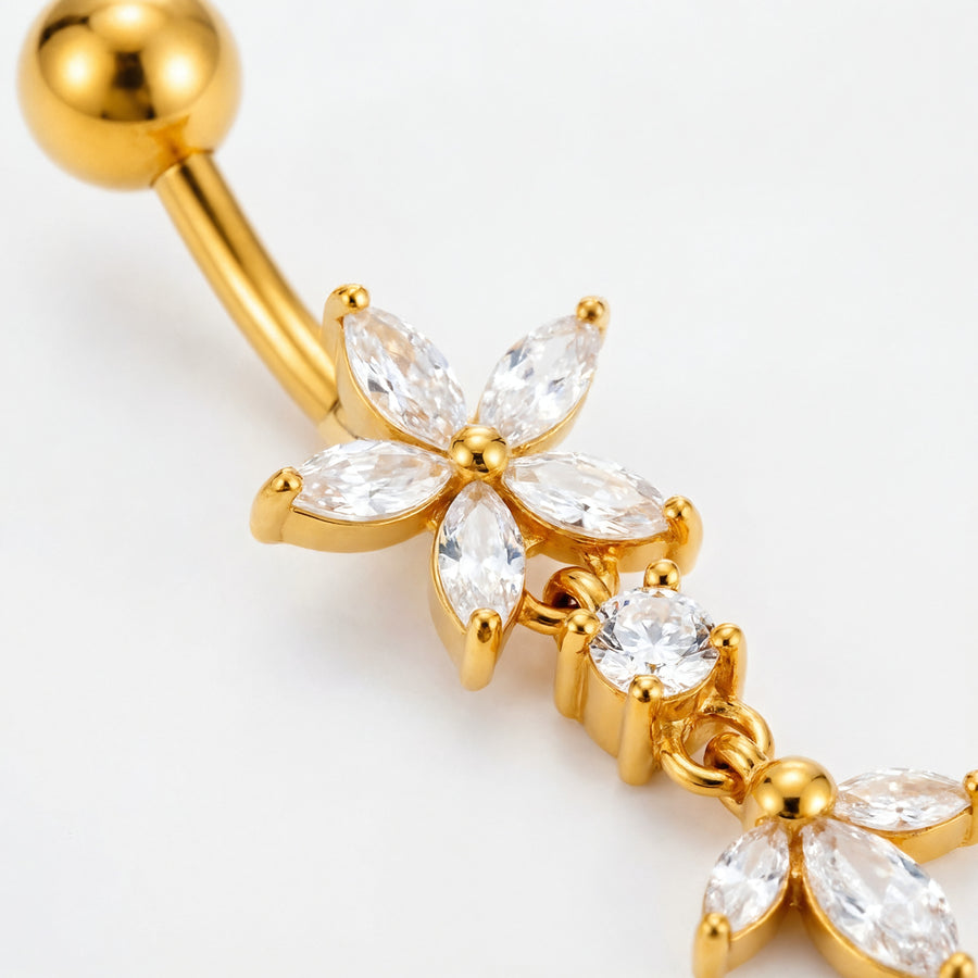 Piercing con fiore e zirconi pendenti in Acciaio Chirurgico 316L - Piercing per ombelico