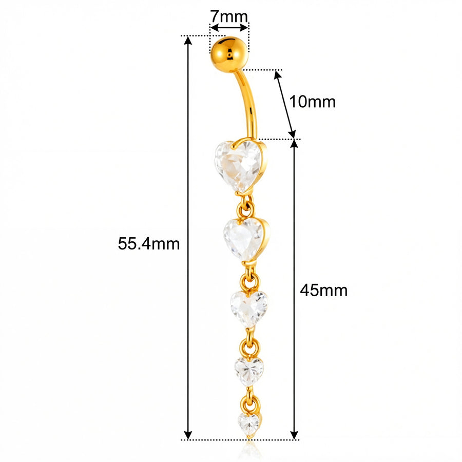 Piercing con cinque cuori pendenti in Acciaio Chirurgico 316L - Piercing per ombelico