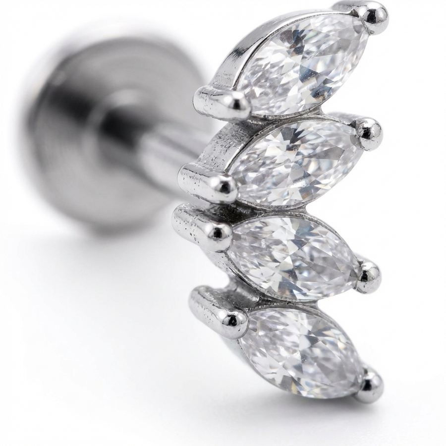 Barretta con quattro zirconi in Acciaio Chirurgico 316L - Piercing per orecchio